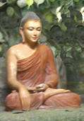 Buddha in posture of meditation, under the boddhi tree, the hand touching the ground.