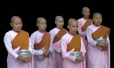 Group of nuns reciting wishes addressed to donors. Groupe de nonnes